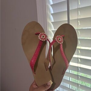 Jack Rogers Pink and Tan Rosette Sandals